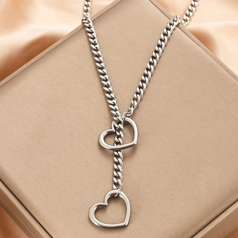 Heart O-Ring Punk Rock Cuban Long Necklace